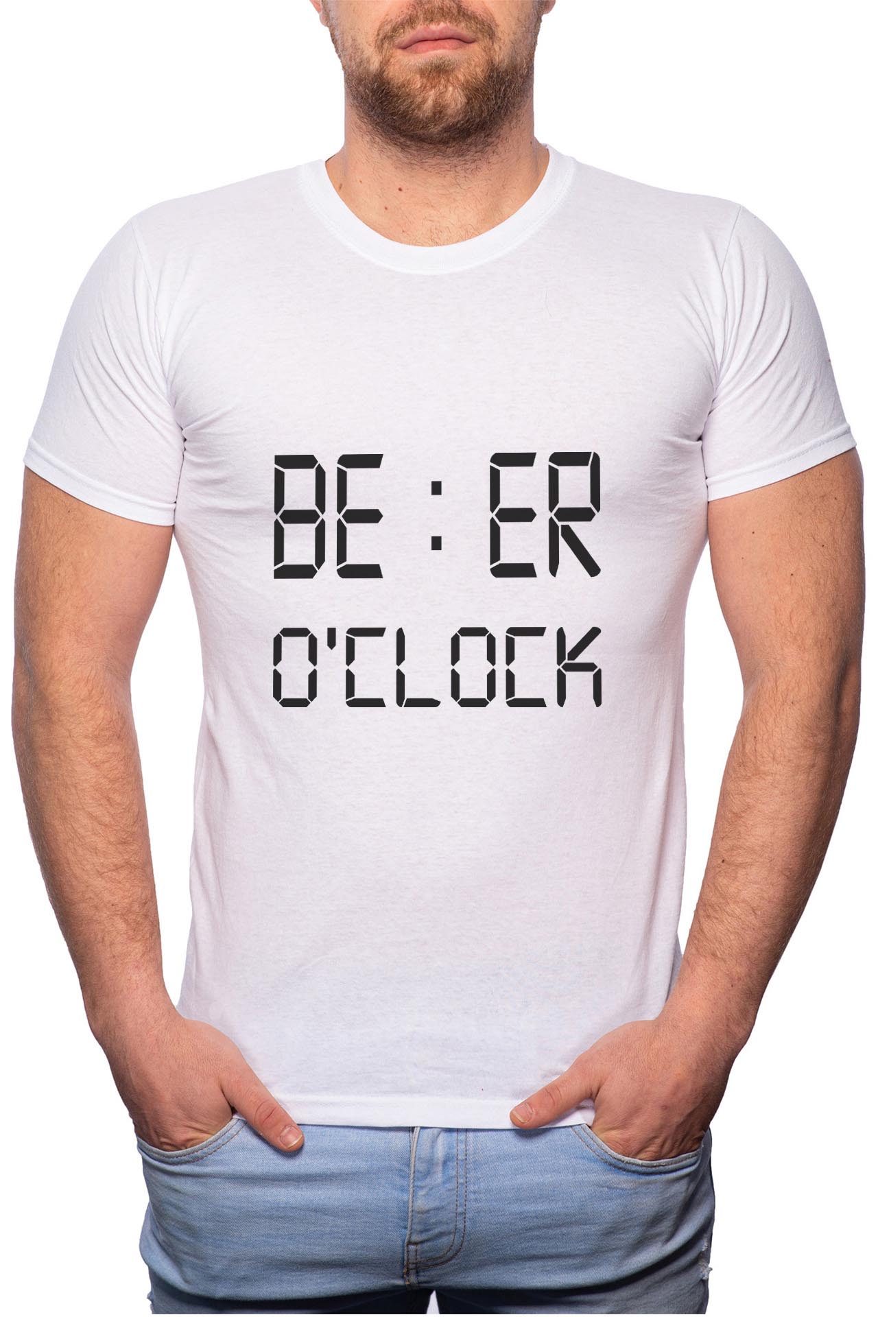 Tricou barbati, Beer O'Clock, 100% Bumbac, W121, Alb