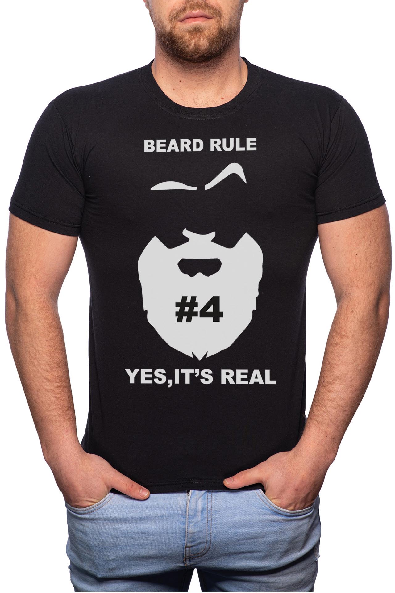 Tricou barbati, Beard Rule 4, 100% Bumbac, B120, Negru