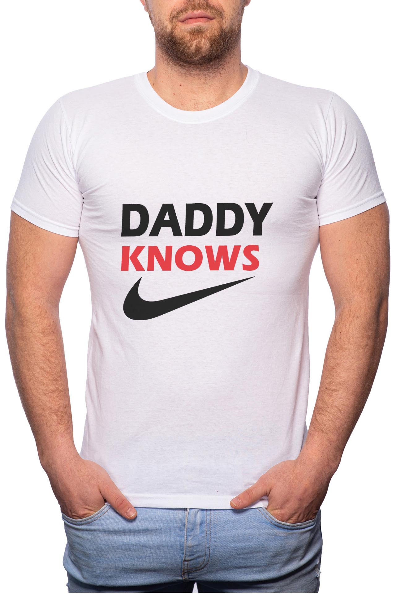 Tricou barbati, Daddy Knows, 100% Bumbac, W125, Alb