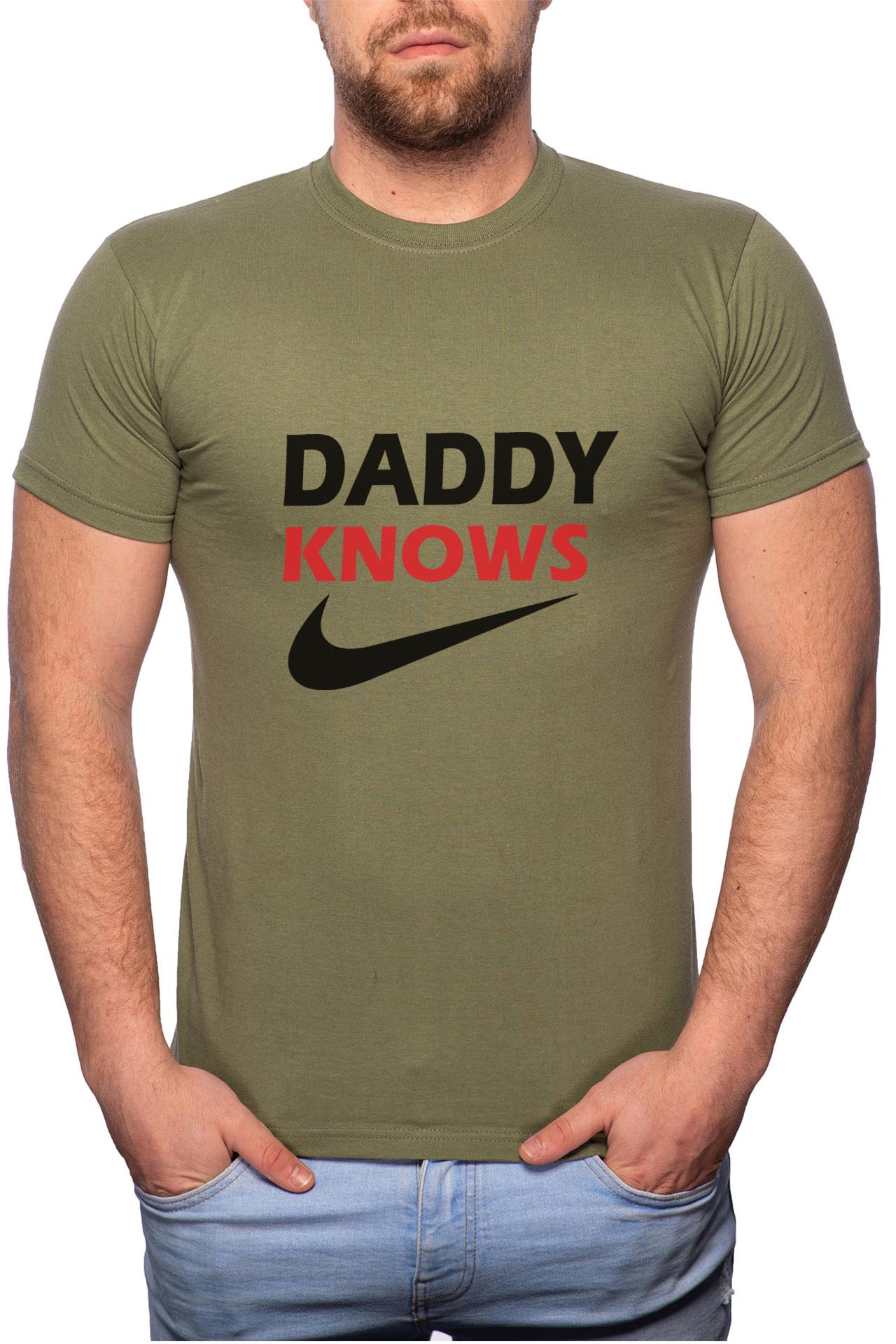 Tricou barbati, Daddy Knows, 100% Bumbac, GM125, Verde militar