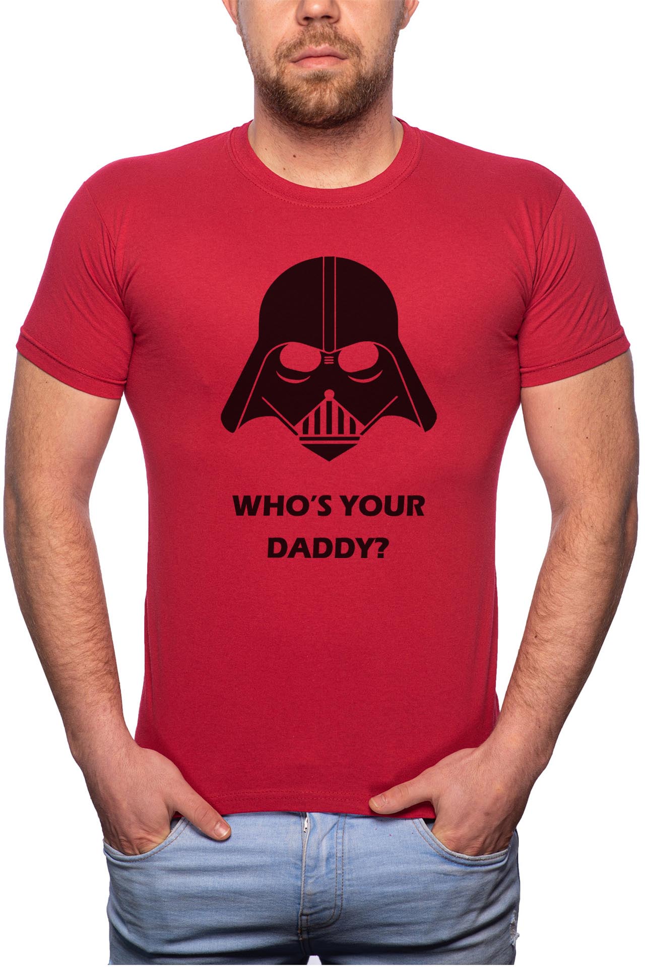 Tricou barbati, Who's Your Daddy?, 100% Bumbac, R128, Rosu Bordeaux