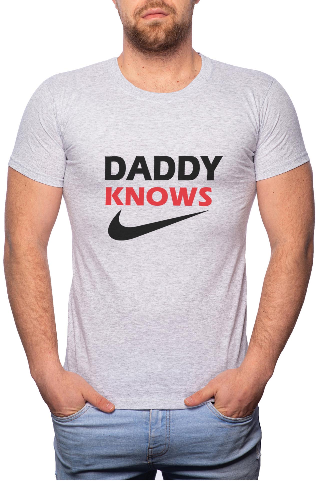 Tricou barbati, Daddy Knows, 100% Bumbac, GR125, Gri