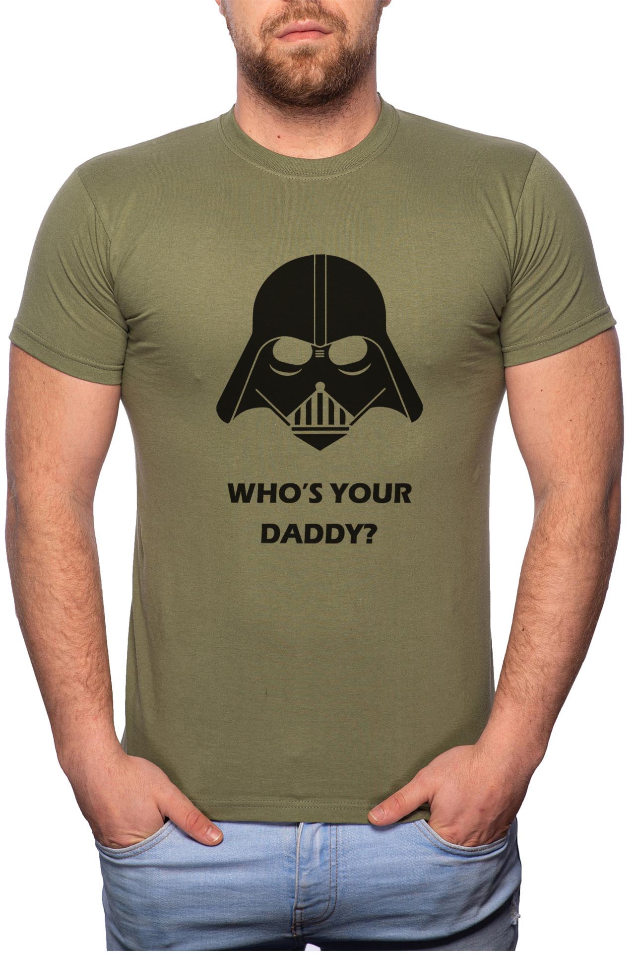 Tricou barbati, Who's Your Daddy?, 100% Bumbac, GM128, Verde militar