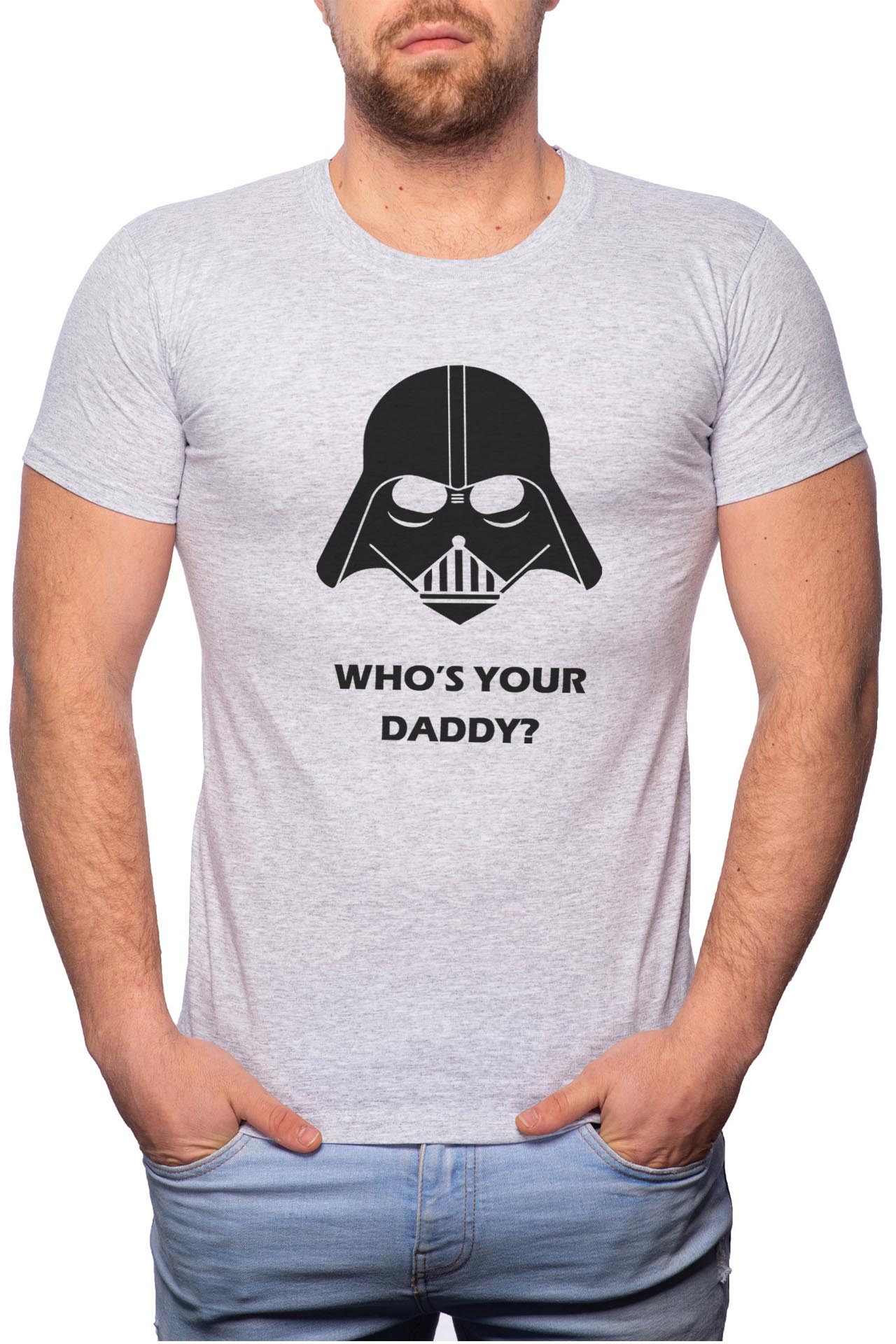 Tricou barbati, Who's Your Daddy?, 100% Bumbac, GR128, Gri