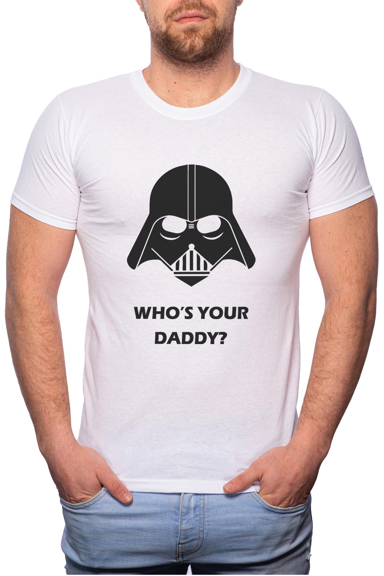 Tricou barbati, Who's Your Daddy?, 100% Bumbac, W128, Alb