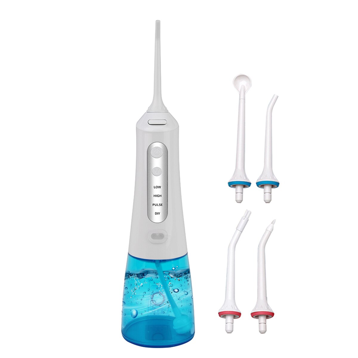 Irigator oral portabil, 3 moduri, USB, IPX7, 4 duze, 300 ml, Alb/Albastru