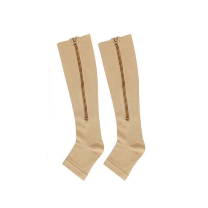 Ciorapi compresivi ZipperSoft, pentru imbunatatirea circulatiei sanguine, cu fermoar, confortabile, universale, nude, S/M, Doty
