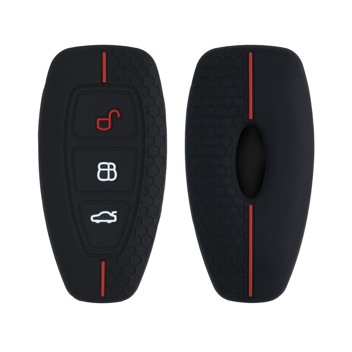 Husa cheie auto Kwmobile pentru Ford Fiesta IV, Focus III, Galaxy, Fusion, anti-alunecare, TPU, negru, rosu