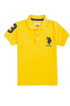 Tricou barbati US Polo Assn., Imprimeu logo, Slim fit, Bumbac, Galben/Bej