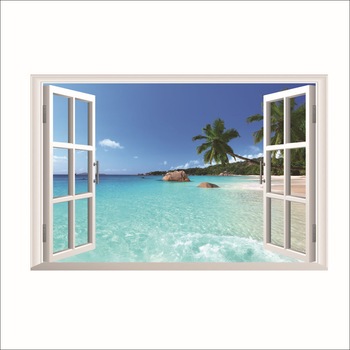 Autocolant Sticker de perete Beach Resort 3D , PVC, decor mural,90cmx60cm Autocolant Sticker de perete Beach Resort 3D , PVC, decor mural,90cmx60cm