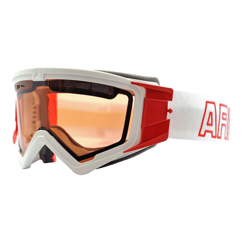 Ochelari offroad Ariete MUDMAX, albi cu viziera ventilata dubla portocalie, fara pini