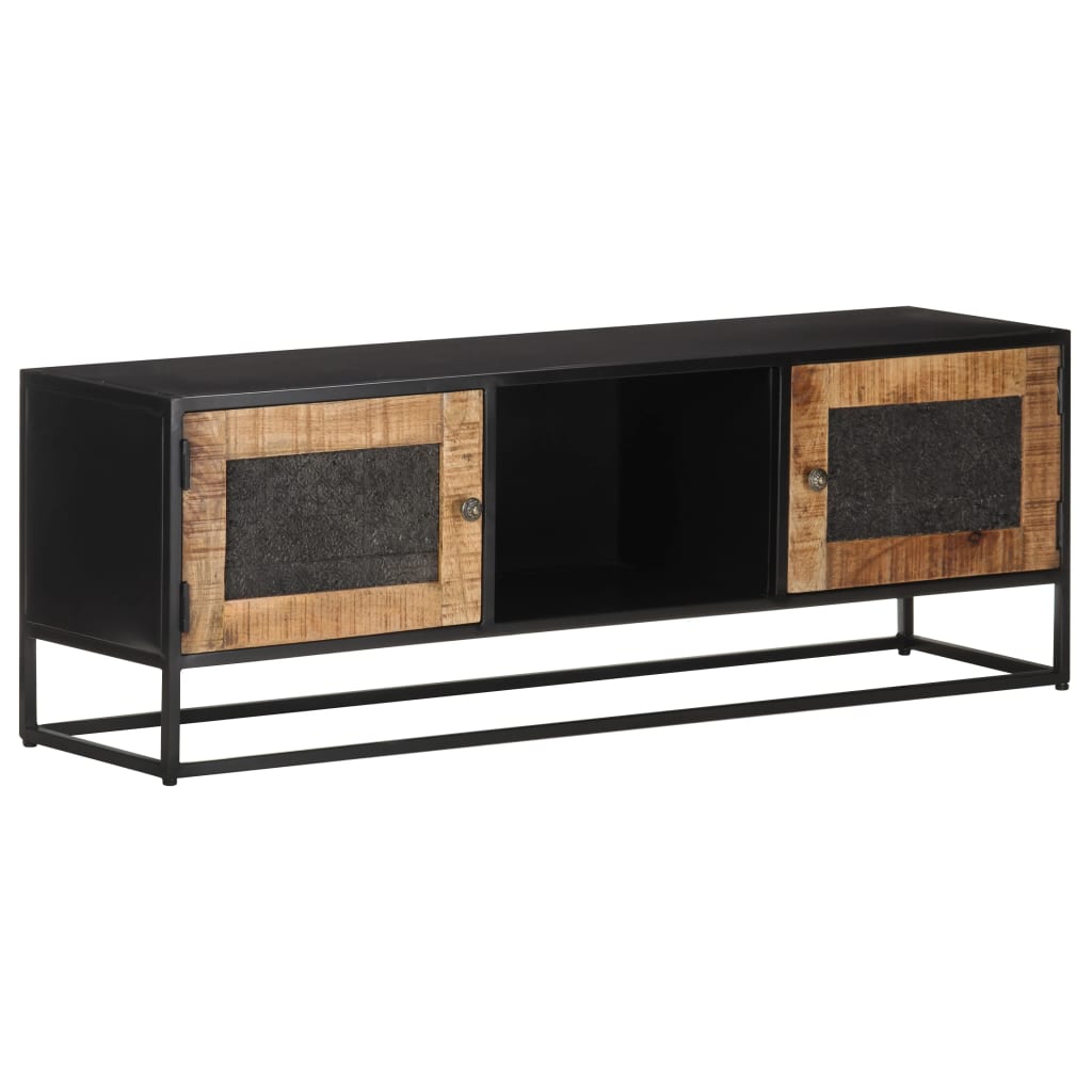 Comoda TV, vidaXL, Lemn de mango nefinisat, 120x30x40 cm, Negru/Maro