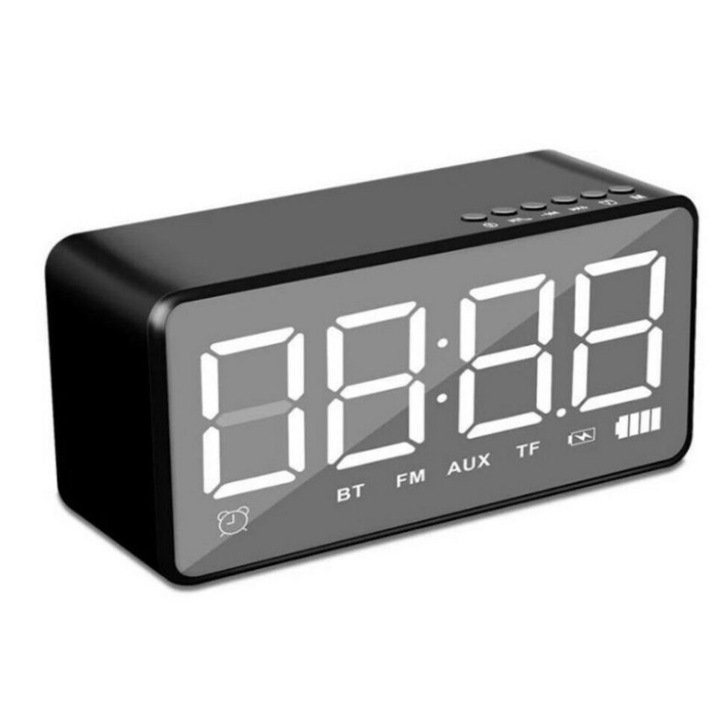 Bakeey Q31 Bluetooth vezeték nélküli hangszóró 3,5 mm-es AUX Jack tükör LED digitális kijelző FM rádió hangszóró ébresztőóra lejátszó - Fekete