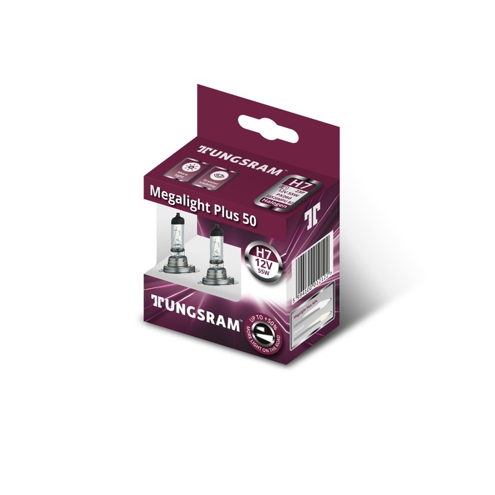 Tungsram Megalight Plus +50% H7 58520MPU autó izzó, 2db/csomag
