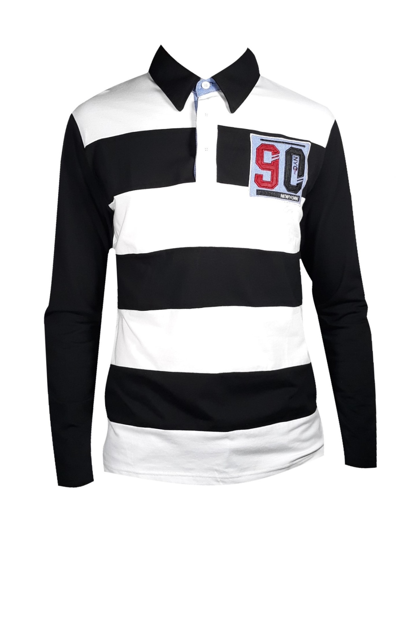 Tricou barbati cu maneca lunga, Alb\/Negru