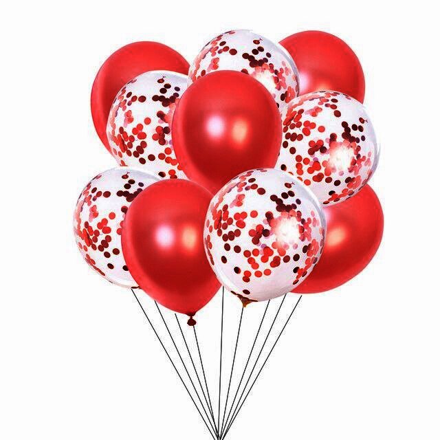 Set 10 Baloane Pentru Petrecere, Rosu/Confetti