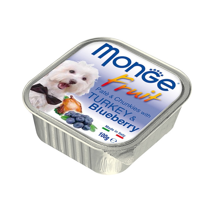 Hrana umeda pentru caini, Monge, Curcan si afine, 12 buc x 100 g