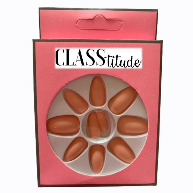 Set 12 unghii false autoadezive CLASStitude, tip press ON, tipsuri stiletto, model almond mat Peach