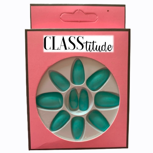 Set 12 unghii false autoadezive CLASStitude, tip press ON, tipsuri stiletto, model almond mat Verde Menta