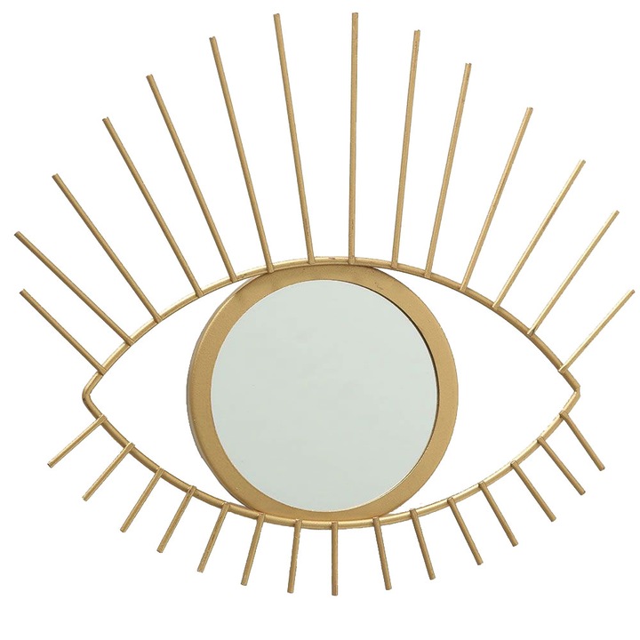 Oglinda rotunda Eyes, 31x27 cm, rama metal, auriu