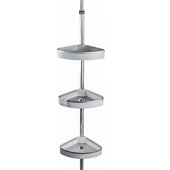 Etajera colt pentru baie si dus, Venta, 3 rafturi si 2 carlige, inaltime reglabila 135-260 cm, montare pe colt in tensiune pe capate, din Aluminiu, Alb Etajera colt pentru baie si dus, Venta, 3 rafturi si 2 carlige, inaltime reglabila 135-260 cm, montare pe colt in tensiune pe capate, din Aluminiu, Alb