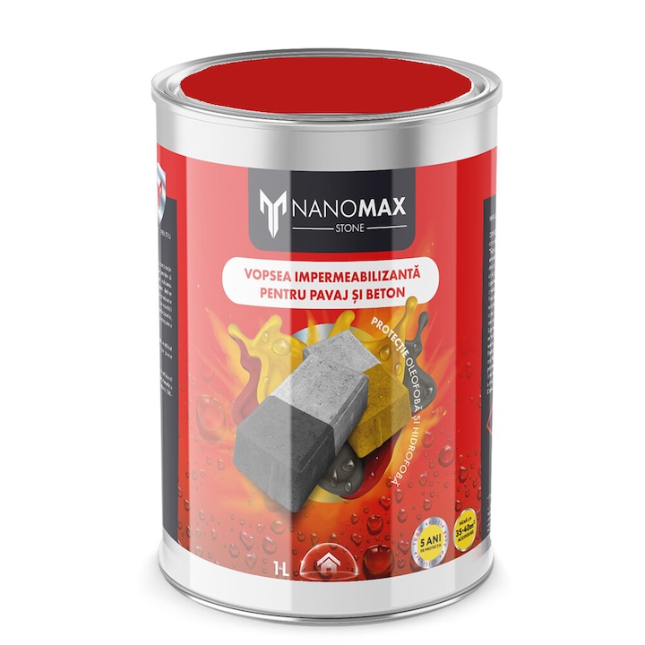 NanoMax Vízszigetelő festék, járdára és betonra, hidrofób és oleofób védelem, 1 L, piros