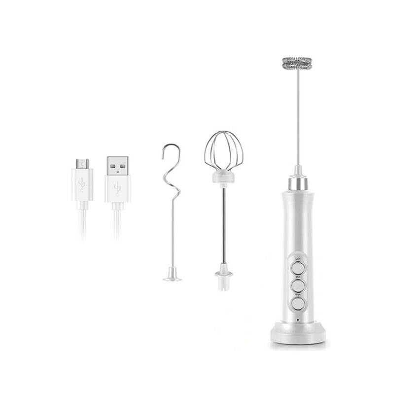 Aparat pentru spumare a laptelui, cu varf spiralat din otel inoxidabil, 3 In 1,Etlephe, Alb