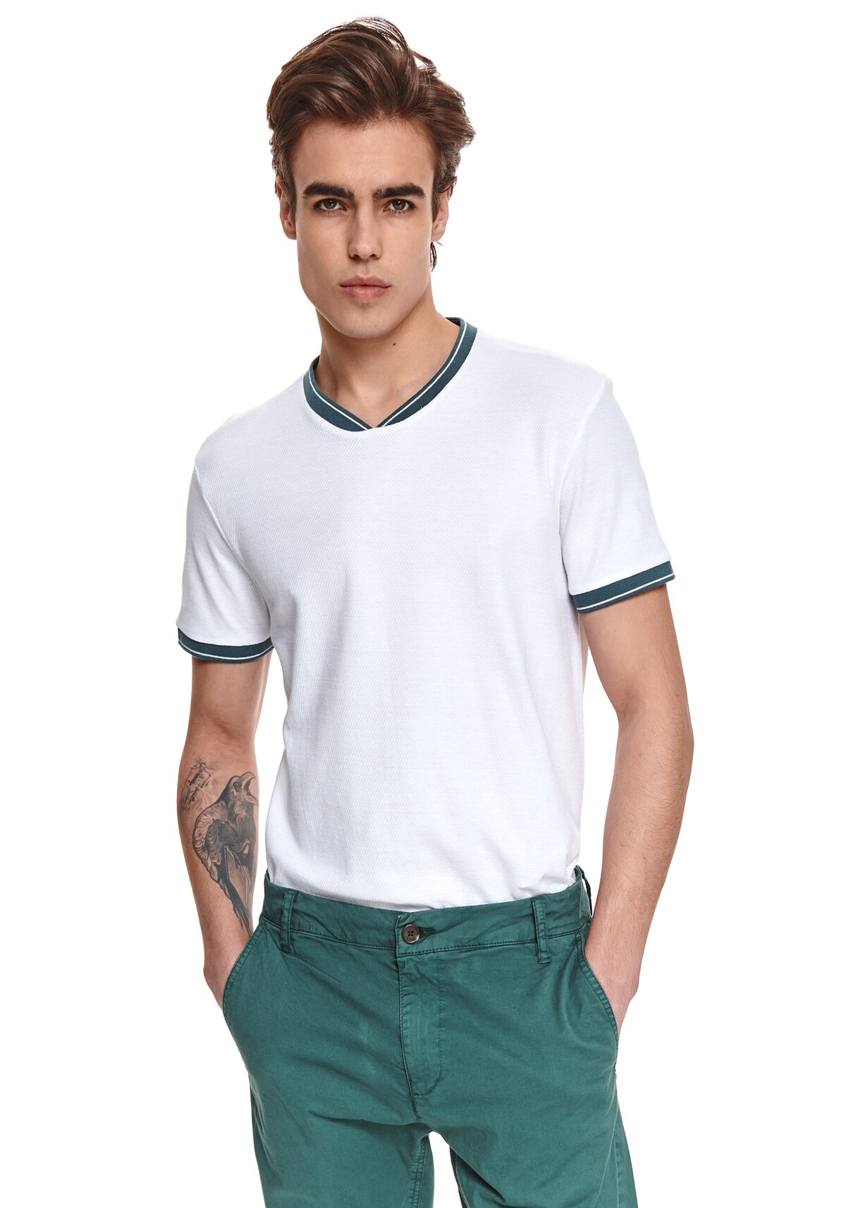 Tricou cu maneci scurte pentru barbati, TOP SECRET, SPO5071, Alb
