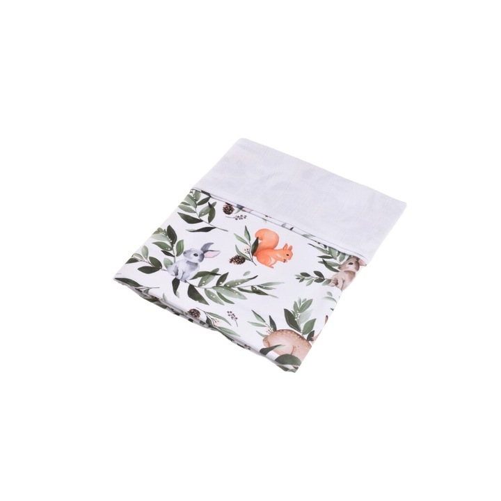 Paturica de vara muselina alba si bumbac model caprioare 75x75 cm