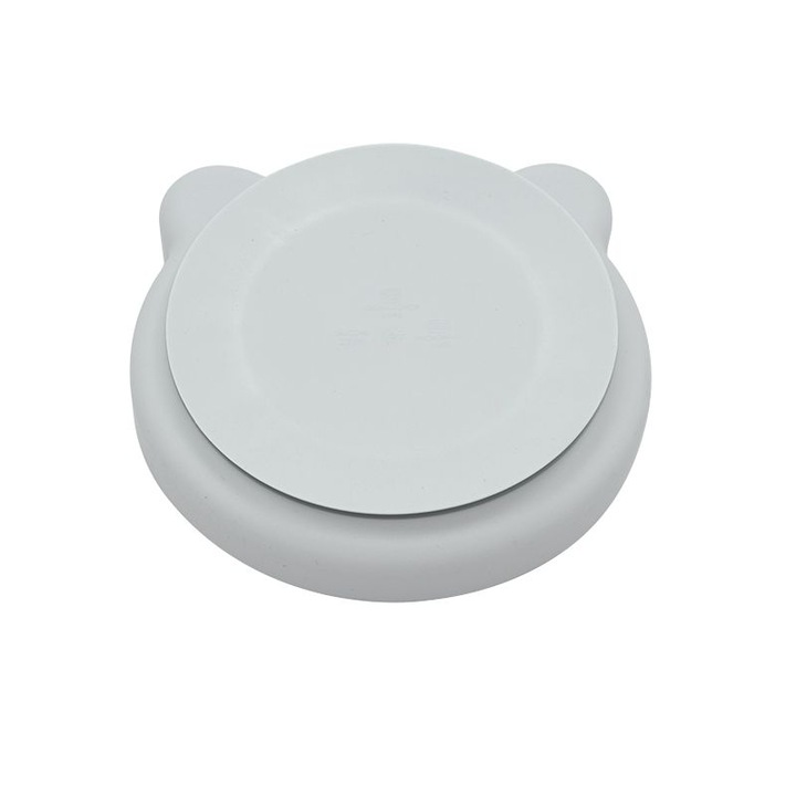Farfurie Bo Jungle cu ventuza, din silicon, urs, gri