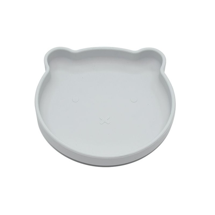 Farfurie Bo Jungle cu ventuza, din silicon, urs, gri