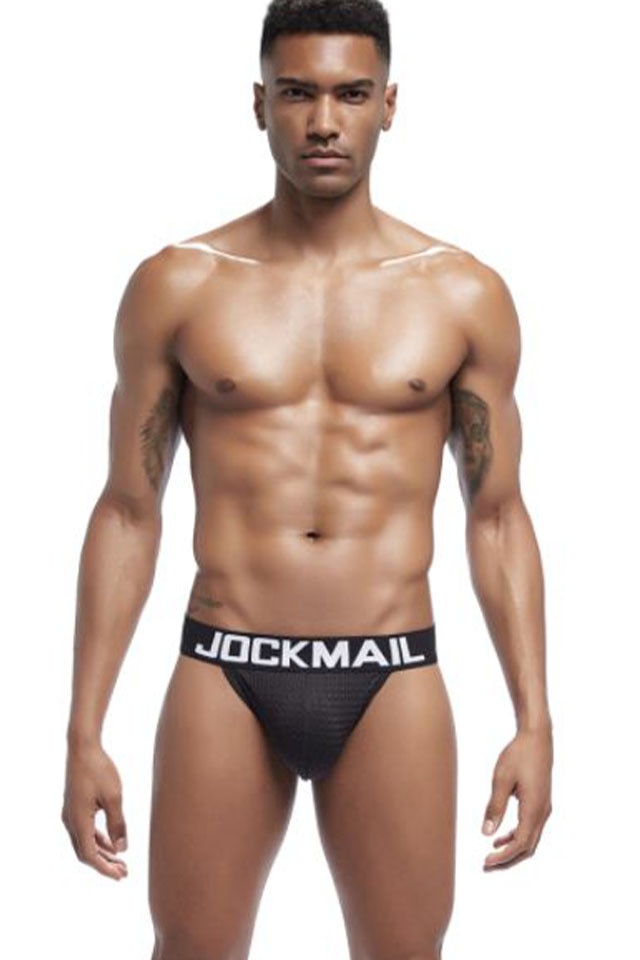 Chiloti Suspensor Barbati JockMail tip Push Up Open Side Mesh, Negru