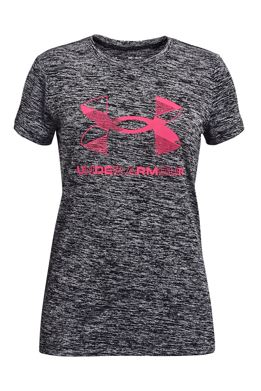 Under Armour, Tricou lejer cu logo, pentru antrenament, Negru melange/Roz aprins