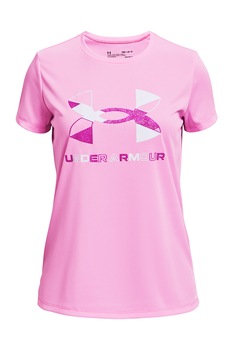 Under Armour, Tricou cu imprimeu logo, pentru fitness, Roz/Alb Under Armour, Tricou cu imprimeu logo, pentru fitness, Roz/Alb