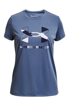 Under Armour, Tricou cu imprimeu logo, pentru fitness, Albastru inchis/Alb/Negru Under Armour, Tricou cu imprimeu logo, pentru fitness, Albastru inchis/Alb/Negru