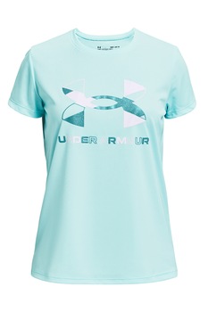 Under Armour, Tricou cu imprimeu logo, pentru fitness, Albastru deschis Under Armour, Tricou cu imprimeu logo, pentru fitness, Albastru deschis