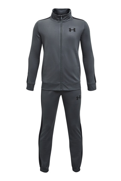 Under Armour, Trening cu fermoar si logo, pentru fitness Knit, Gri inchis