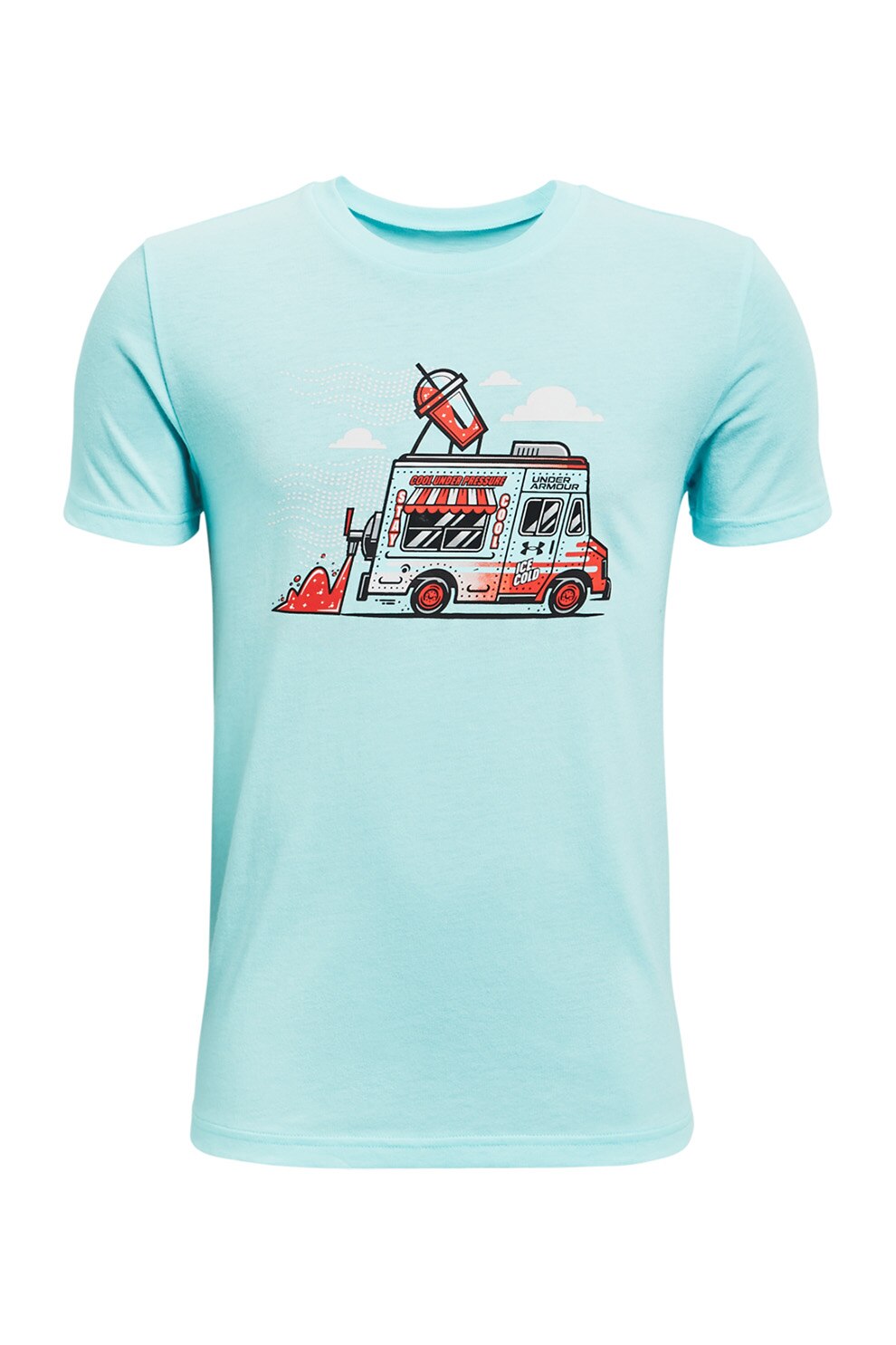 Under Armour, Tricou cu imprimeu grafic pentru fitness Ice Cream Quick-Dry, Albastru aqua/Rosu
