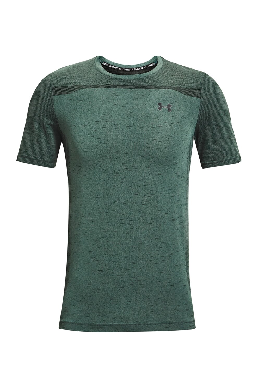 Under Armour, Tricou fara cusaturi cu logo, pentru fitness, Verde forest
