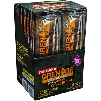 Grenade® .50 Calibre® Preloaded Pre Workout, cu Aroma de Fructe de Padure, 25 plicuri x 23.2 g Grenade® .50 Calibre® Preloaded Pre Workout, cu Aroma de Fructe de Padure, 25 plicuri x 23.2 g
