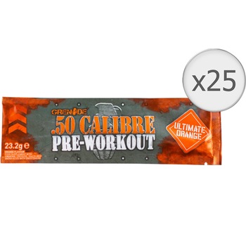 Grenade® .50 Calibre® Pre Workout, Complex pentru Energie, cu Aroma de Portocale, 25 plicuri x 23,2 g Grenade® .50 Calibre® Pre Workout, Complex pentru Energie, cu Aroma de Portocale, 25 plicuri x 23,2 g