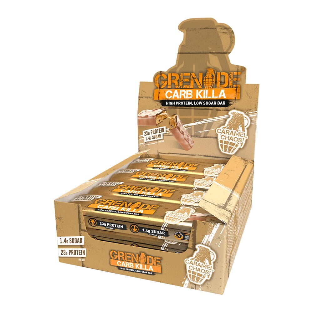 Cutie 12 Batoane Proteice Grenade Carb Killa, Caramel Chaos, 60g