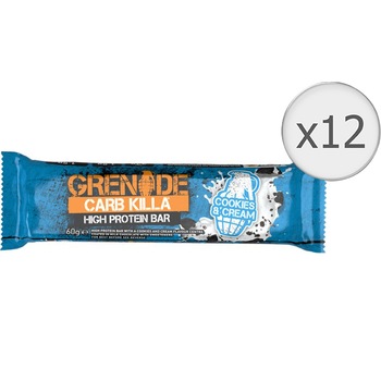 Grenade® Carb Killa® Cookies & Cream, Baton Proteic cu Aroma de Biscuiti si Frisca, 12 batoane x 60 g Grenade® Carb Killa® Cookies & Cream, Baton Proteic cu Aroma de Biscuiti si Frisca, 12 batoane x 60 g