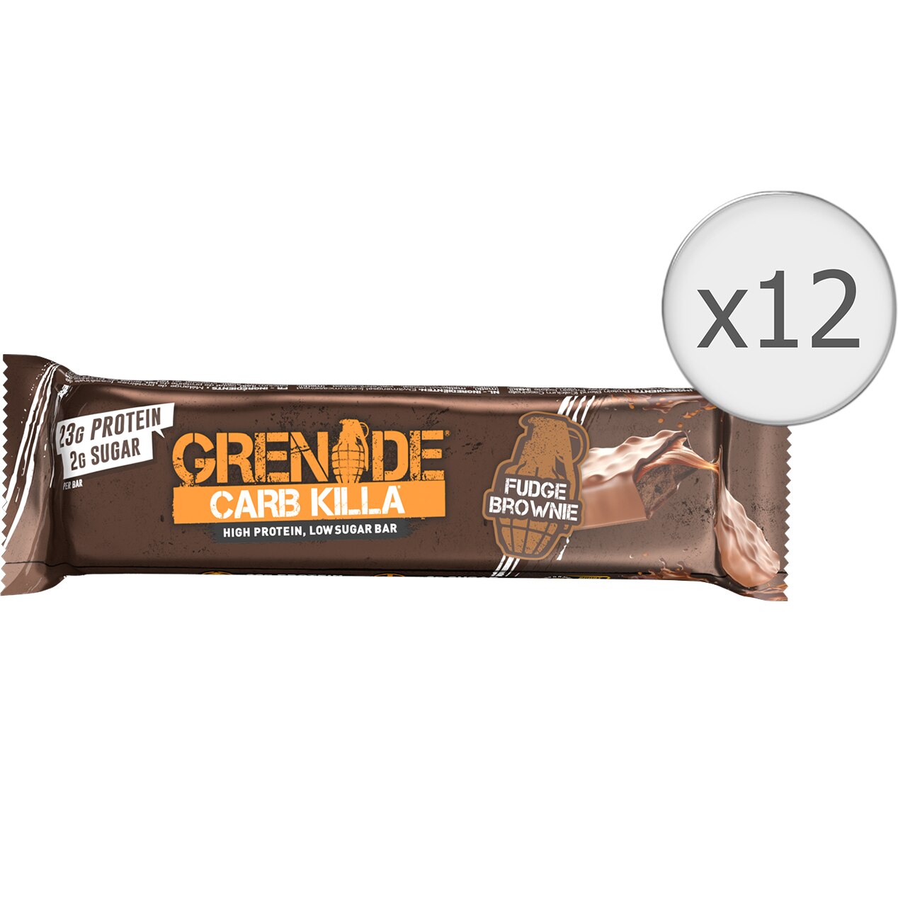 Grenade® Carb Killa® Fudge Brownie, Baton Proteic cu Aroma de Prajitura cu Ciocolata, 12 batoane x 60g