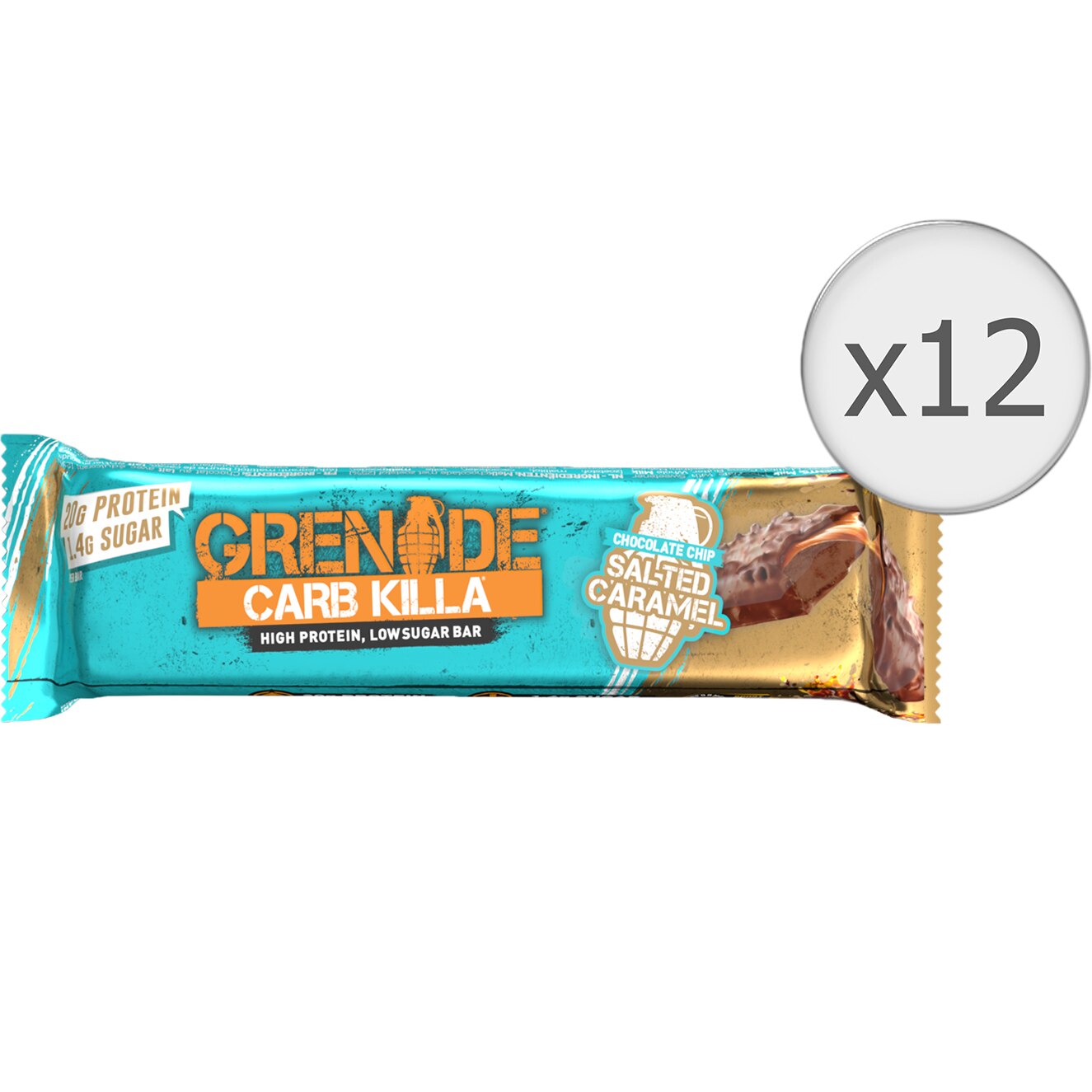 Grenade® Carb Killa® Baton Proteic cu Aroma de Fulgi de Ciocolata si Caramel Sarat, 12 batoane x 60 G