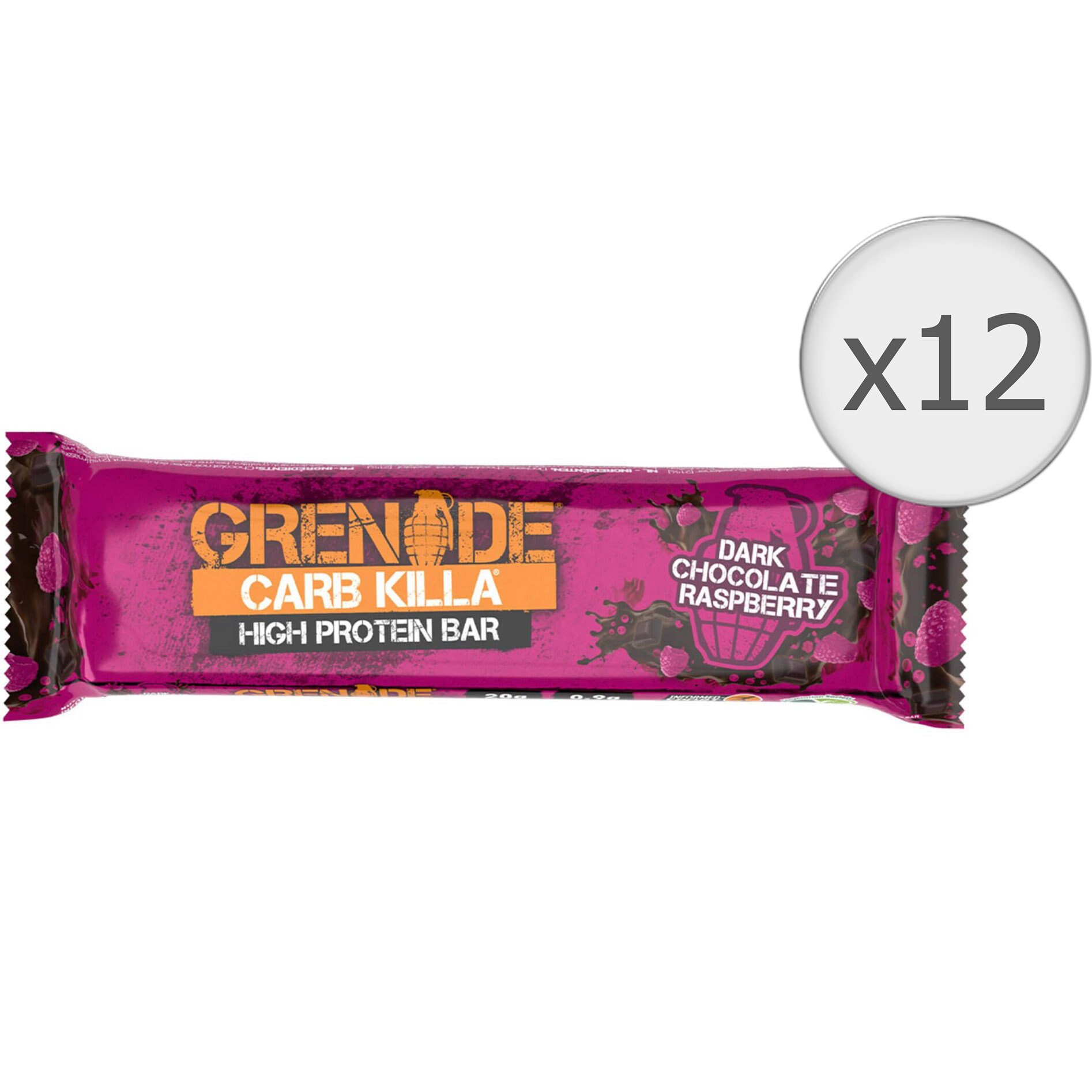 Grenade® Carb Killa® Protein Bar, Baton Proteic, cu Aroma de Ciocolata Neagra si Zmeura, 12 batoane x 60g