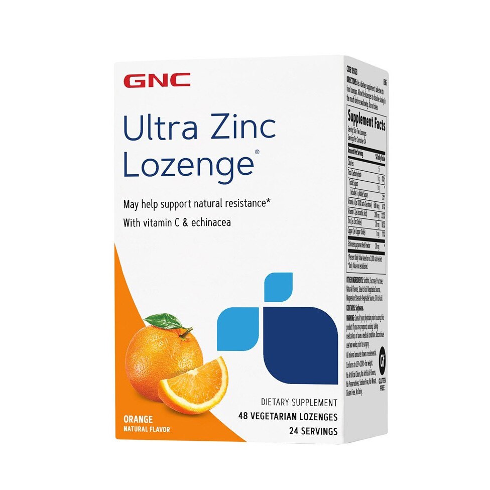 GNC Ultra Zinc Lozenge®, Zinc cu Aroma Naturala de Portocale, 48 tb