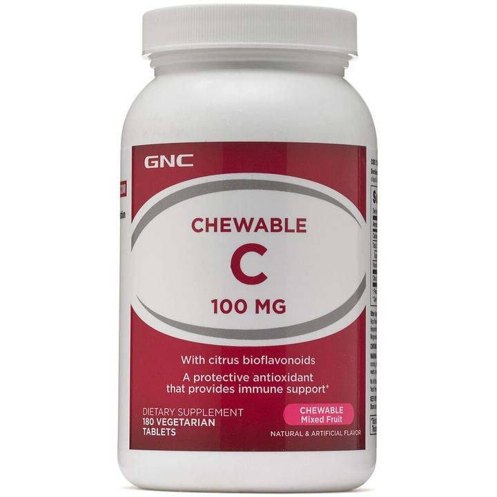 GNC Chewable C 100 mg, Vitamina C Masticabila, 180 tb