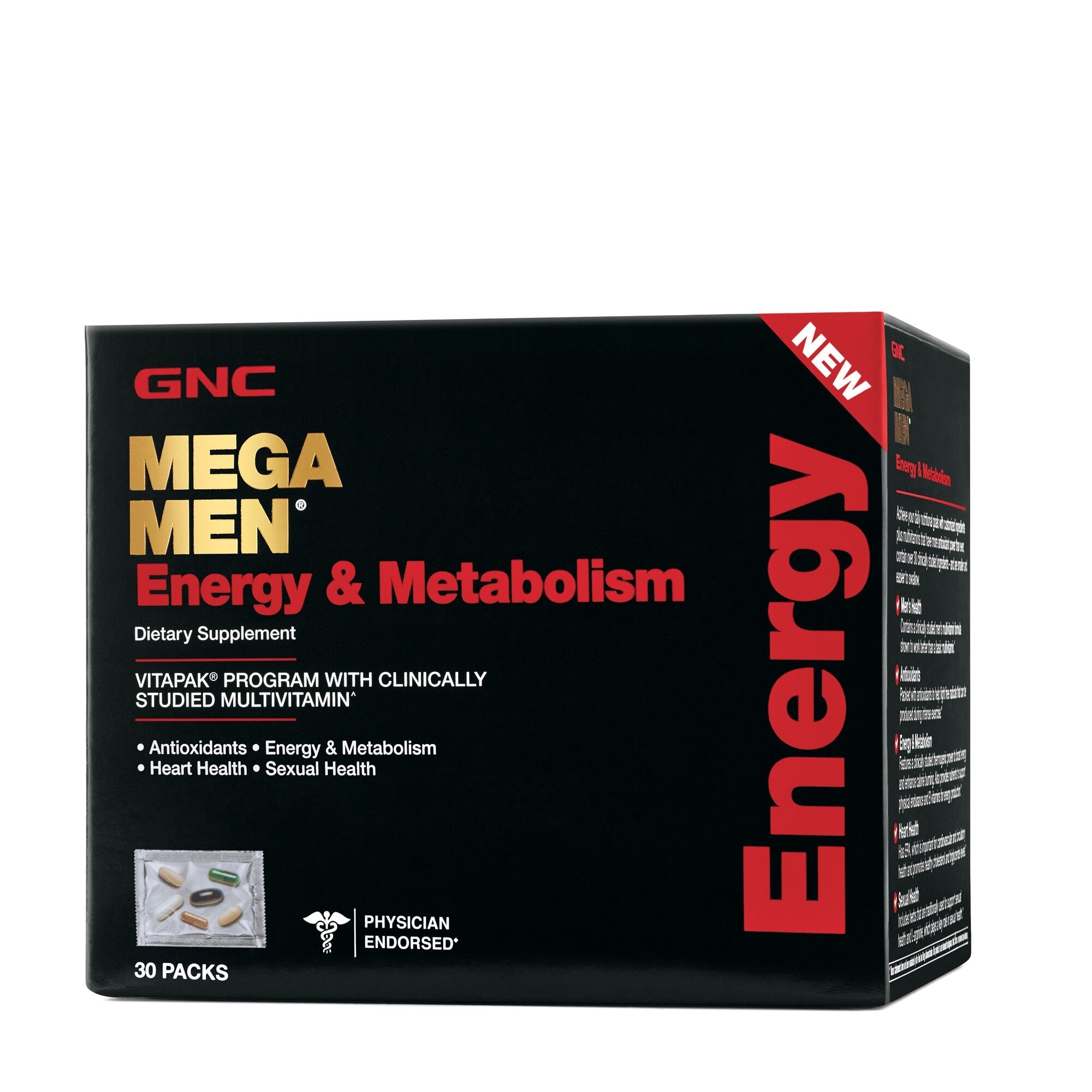 GNC Mega Men® Energy & Metabolism Vitapak® Program, Complex de Multivitamine Pentru Barbati, Energie si Metabolism, 30 Pliculete