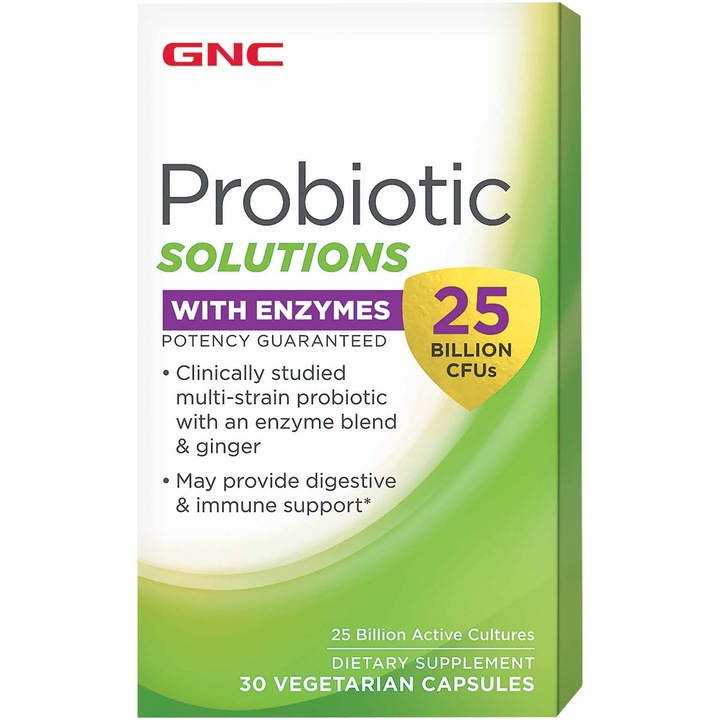 GNC Probiotic Solutions With Enzymes, Probiotic Cu Enzime Digestive 25 Miliarde CFU, 30 cps